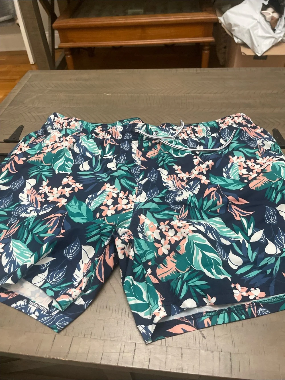 George Navy Floral-Leaf Men's Swim Trunks